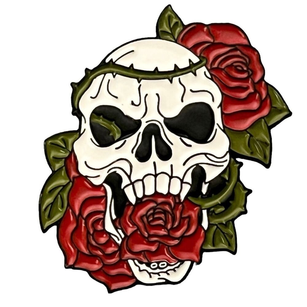 Sugar Skull And Roses Enamel Pin